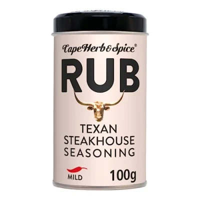 Image of Cape Herb &amp; Spice Rub Texan Steakhouse Seasoning Condiment, Chilli Rating Mild, 100 g Tin (Pack of 1)