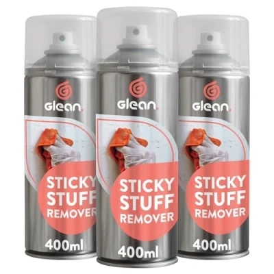 Image of GLEAN Sticky STUFF Remover Gel Spray 3x400ml DISSOLVER Removes Glue, Adhesives, Tape, Label Residue, Chewing Gum, Stickers Multi Surface: Wood, Glass, Metal, Tiles, Fabric