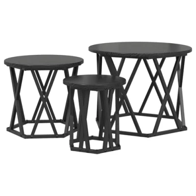 Image of vidaXL black oak coffee table modern round with engineered wood &amp; metal for living room/office 90 cm x 45