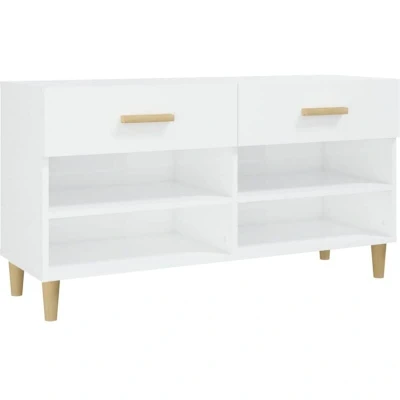 Image of vidaXL Shoe Cabinet High Gloss White 102x35x55 cm Engineered Wood