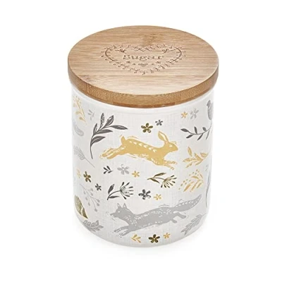 Image of Cooksmart Ceramic Sugar Canister Tea Coffee Canisters For All Type Of Kitchens And Storage Jars With Modern Designs Woodland