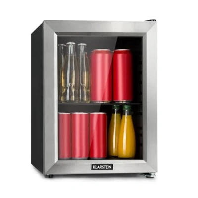 Image of Klarstein Harlem Drinks Fridge minibar, Compression Cooling System, 23 Litre Capacity, 5 Levels: 0 10 C, Low Noise: 39 dB, 1 Metal Grid Base, Black