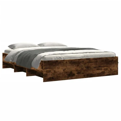 Image of vidaXL Bed Frame Smoked Oak King Size 150x200cm Engineered Wood with Storage and Slatted Base