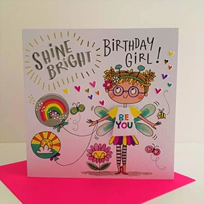 Image of Rachel Ellen Shine Bright Birthday Girl Card Fairy Balloons