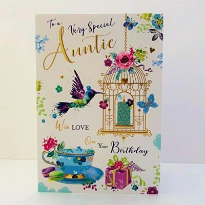 Image of Jonny Javelin Very Special Auntie Birthday Card Hummingbird Bird Cage