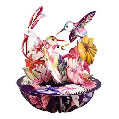Image of SANTORO Pirouette, 3D Pop Up Greeting Card Hummingbirds (Blush) For Her, Him, Mum, Wife, Sister, Daughter, Birthday, Bird Lovers Thank You Cards Teacher Get Well Soon
