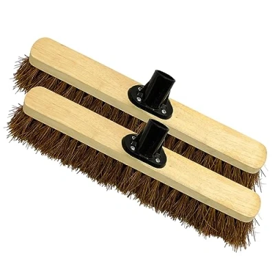 Image of EDS 18 Garden Broom Head ONLY Outdoor Natural Bassine Hard Bristle with Durable Support Bracket Yard Brush Heavy Duty Stiff Sweeping (PACK OF 2)
