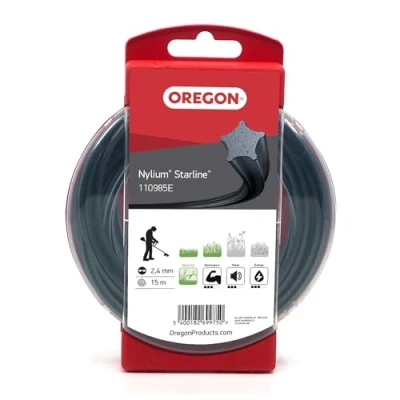 Image of Oregon Nylium Star Shaped Strimmer Line Wire for Grass Trimmers and Brushcutters, Five Cutting Edges Clean Finish, Professional Grade Heavy Duty Nylon, Fits Petrol Strimmers, 2.4mm 15m (‎110985E)