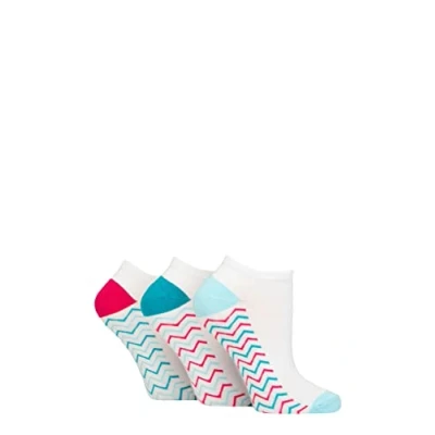 Image of Women&#039;s 3 Pair Wildfeet Plain, Patterned and Contrast Heel Bamboo Trainer Socks Zig Zag Sole White Pink / Teal 4 8