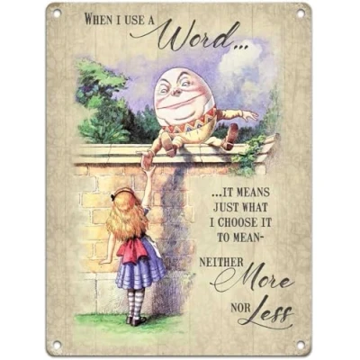 Image of Small (150 x 200mm) Metal Sign Alice in Wonderland Humpty Dumpty