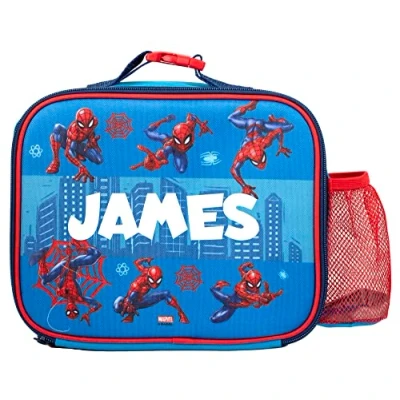 Image of Marvel Personalised Spiderman Children’s Lunch Bag Superhero Insulated for Kids School Boys &amp; Girls Bag, Blue
