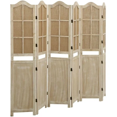 Image of vidaXL 6 Panel Room Divider Brown 214x165 cm Fabric