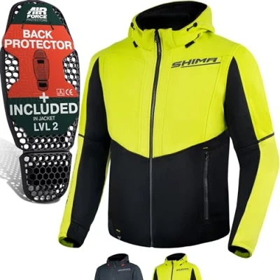 Image of SHIMA DAYBREAKER Men Motorcycle Hoodie for FiberQL Aramid and Cooling layer, CE Back, Shoulder, Elbow Protectors, Zipper Snap Closure (Fluo, XXL)