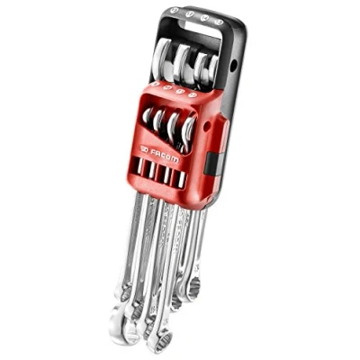 Image of Facom 440. JP8 8 Combination Spanner Set with Carrying Case (8/10, 11, 12, 13, 14/17/19 mm Fork) to 15 and Fine Instant Inventory. Red Black, of Pieces,