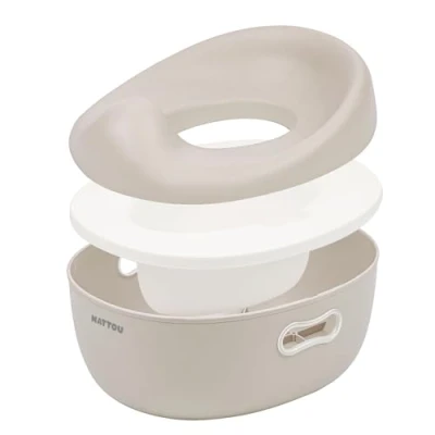 Image of Nattou 3 in 1 Baby Potty + Stool Toilet Seat, Acrylonitrile Butadiene Styrene (ABS), Beige, 34 x 28.5 21 cm