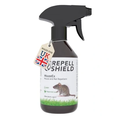 Image of RepellShield Rat &amp; Mouse Repellent Spray 250ml Peppermint Oil, Natural Humane Deterrent, Protect Homes, Garages Gardens, Stop Nesting Indoors Outdoors, Made in Germany, Family Pet Safe