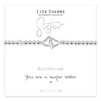 Image of Life Charms Women Jewellery Super Sister Double Heart Bracelet Wristband Ladies