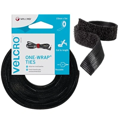 Image of VELCRO Brand VEL EC60253 One Wrap Reusable Ties, 10mm x 5m Black
