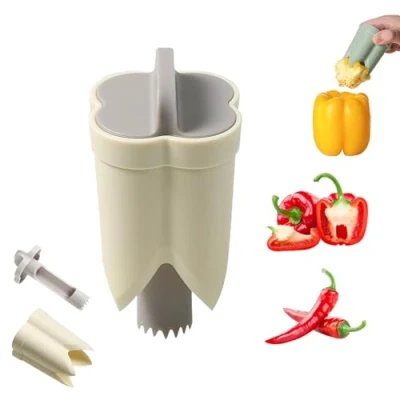 Image of Pepper Seed Corer Remover, Corer, 2 in 1 Bell Peppers Core Jalapeno Green for BBQ, Fruit Cutter Kitchen Home (White)