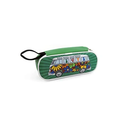 Image of BRISA VW Collection Volkswagen Utensil Pencil Case Stationery Pouch Make up Holder in T1 Bus Campervan Design (Love Bus/Green)