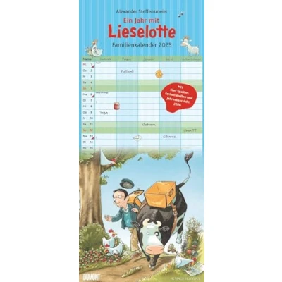 Image of Die Kuh Lieselotte Familienkalender 2025 Von Alexander Steffenmeier Familienplaner mit 5 Spalten Format 22 x 49,5 cm