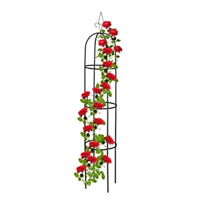 Image of Relaxdays Garden Obelisk, 200 cm Tall, Support for Climbing Plants, Metal, Free Standing, Rose Cage, Black, Steel