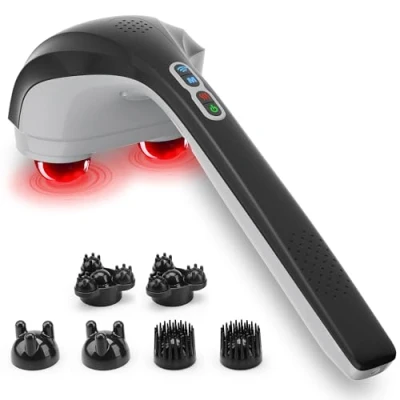Image of Snailax Cordless Handheld Back Massager with Heat,Deep Tissue Percussion Massager, 3 Sets of Dual Pivoting Heads,Rechargeable Hand Held for Neck,Back Shoulder,Calf,Legs,Gifts Women,Men
