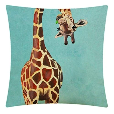 Image of CANSEGO Funny Giraffe Licking Head Blue Throw Pillow Case, Cotton Linen Cushion Cover Square Standard Home Decorative for Sofa Bedroom Men/Women 18x18 Inch