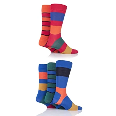 Image of 5 Pair Bold Classic Bright Striped Bamboo Socks Men&#039;s 7 11 Mens SOCKSHOP