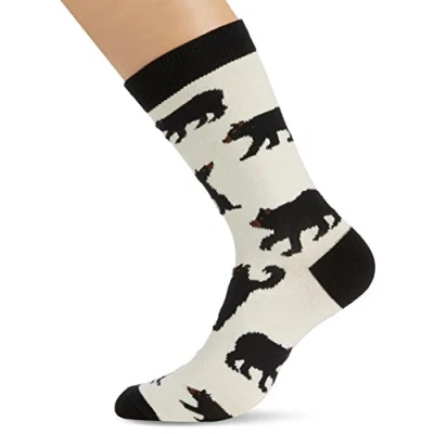 Image of Hatley Men&#039;s Crew Black Bears Socks, White (Black On Natural ), One Size UK