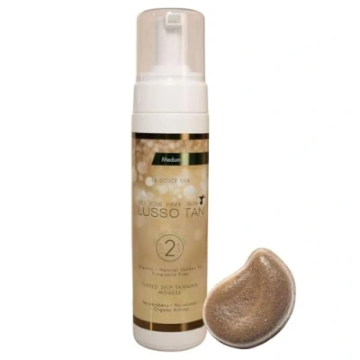 Image of Professional Medium Self Tanning Mousse By Lusso Tan. Organic, Vegan, Cruelty Free False Instant drying. Streak free, Flawless Finish Fake Natural Glow Face and Body Tint.