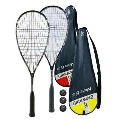 Image of Browning Nanotec 120 Deluxe Squash Twin (Red/Yellow) Racket Set &amp; 3 Balls