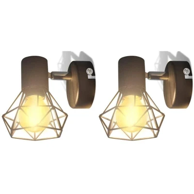 Image of vidaXL 2 Black Industrial Style Wire Frame Wall Sconce with LED Filament Bulb