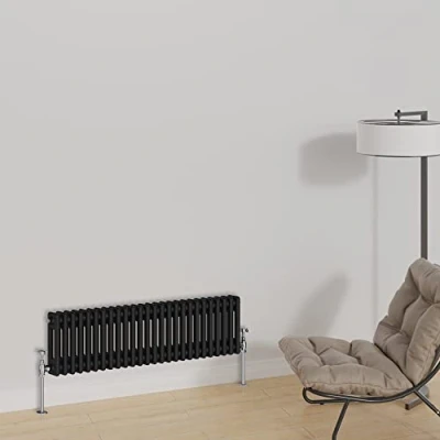 Image of Warmehaus Horizontal Traditional Column Designer Radiator 300x1190mm Double Panel Cast Iron Black Central Heating Radiators