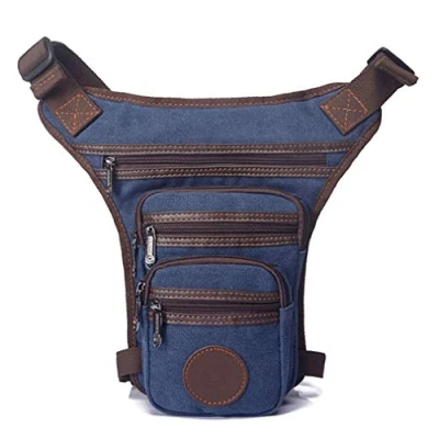 Image of Canvas Waist Pack Drop Leg Bag for Men Women Crossbody Shoulder Fanny Travel Outdoor Sports Motorcycle Bike Cycling Pouch Navy