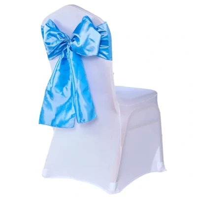 Image of Elegant Event Essentials Set of 1 Taffeta Chair Sashes Bow Tie Wider Fuller Cover Decor for Wedding Decorations, Birthday, Banquets, Reception &amp; Party Events Ribbon Sky blue