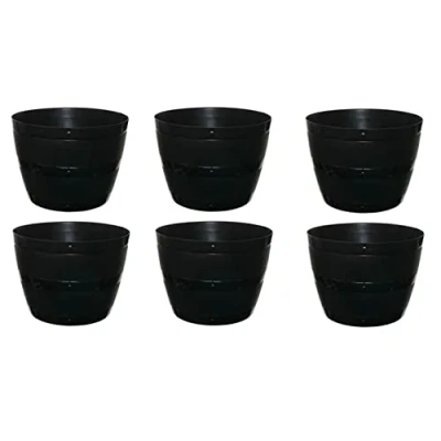Image of 6 x 34cm Small Black Barrel Planter Plant Pot Plastic Indoor Outdoor