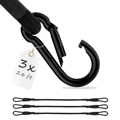 Image of ECENCE Bungee Cords with Carabiner Clips 3x Rubber Cords, Expanders Straps 31.5inch Tension Cord for Bicycles, Cars, Luggage, Transport Protection Black