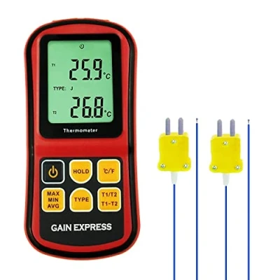 Image of Digital K/J/T/E/R/S/N Type Thermocouple Thermometer Dual channel LCD Display 150 1767C ATC Temperature Meter Tester, Celsius and Fahrenheit Accurate to ±0.1%+0.6℃, With Backlight