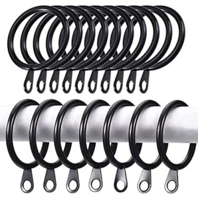 Image of iPEAK 48 Pack Curtain Rings, Metal Rings Hanging Hooks For Rods Pole, 30 mm Internal Diameter (Black)