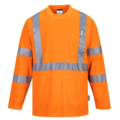 Image of Portwest Hi Vis Long Sleeve Pocket T Shirt , Size: L, Colour: Orange, S191ORRL