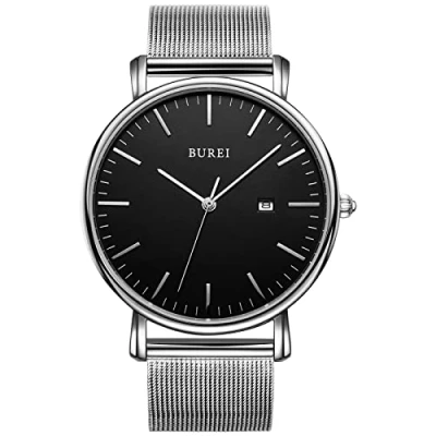 Image of BUREI Men&#039;s Wrist Watches,Minimalist Analog Quartz Watches for Men with Mesh Band,Gifts
