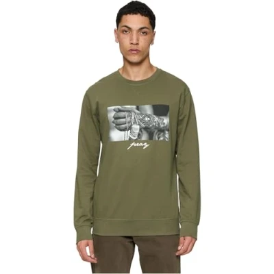 Image of Mister Tee PRAY 2.0 Crewneck Sweatshirt, Men&#039;s, Size: XL, Olive
