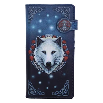 Image of Nemesis Now Lisa Parker Guardian of The Fall White Autumn Wolf Embossed Purse, Polyurethane, Blue, 18.5cm