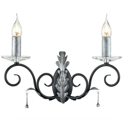 Image of Amarilli 2 Light Indoor Candle Wall Black Floral Leaves Design , E14