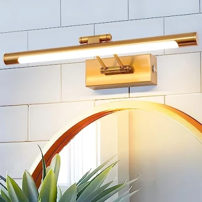 Image of MantoLite LED Bathroom Vanity Light Fixture, 8W Dimmable Cabinet Picture Wall Lights, Indoor Lighting Sconce with Ajustable Arm for Hotel Bedside 3000K Reading Lamp Display Lamps (Brass 40CM)