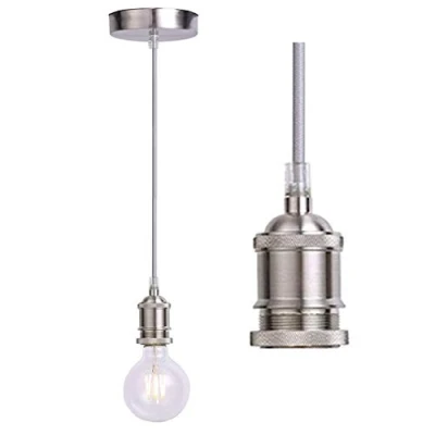 Image of JING Vintage Pendant Light Fitting, Industrial Stain Nickel Ceiling Rose ,Braided Flex E27 Lamp Holder,Suspended Fitting Satin