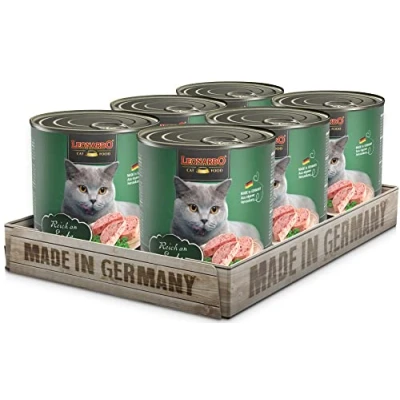 Image of Leonardo Cat Wet Food, Duck Flavor, Grain Free, Complete Food for All Breeds, 6 x 800g Tins