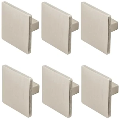 Image of Decoranddecor Calla Square Cabinet Knob Door Pull Handle Kitchen Cupboard Furniture Drawer (6 Pack, Brushed Chrome)