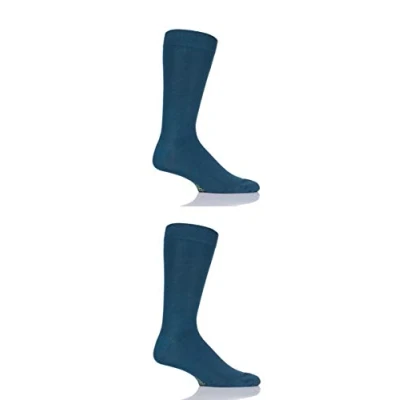 Image of SockShop Mens and Ladies Plain Striped Colour Burst Bamboo Socks with Smooth Toe Seams Pack of 2 Evergreen 7 11